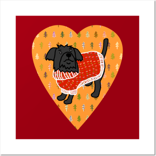 Cute Dog in Red Winter Sweater Love Heart Valentines Day Posters and Art